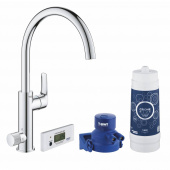 Смеситель для кухни GROHE Blue Pure Eurosmart, без электроники с C-образным изливом, для подачи смешанной и фильтрованной воды, с головкой для фильтра и счетчиком, хром (30383000) — фото, характеристики, купить в CLIMBO