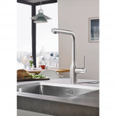 Смеситель для кухни GROHE Essence+ с высоким изливом и выдвижной лейкой, суперсталь (30270DC0) — фото, характеристики, купить в CLIMBO