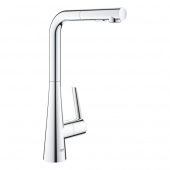 Смеситель для кухни GROHE Zedra с выдвижной лейкой, L-образный излив с 2 режимами струи, хром (32553002) — фото, характеристики, купить в CLIMBO