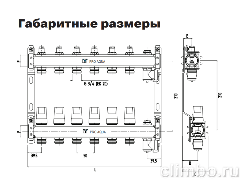 PRO AQUA Коллекторный блок с регулировочными клапанами, 6 выходов — фото товара