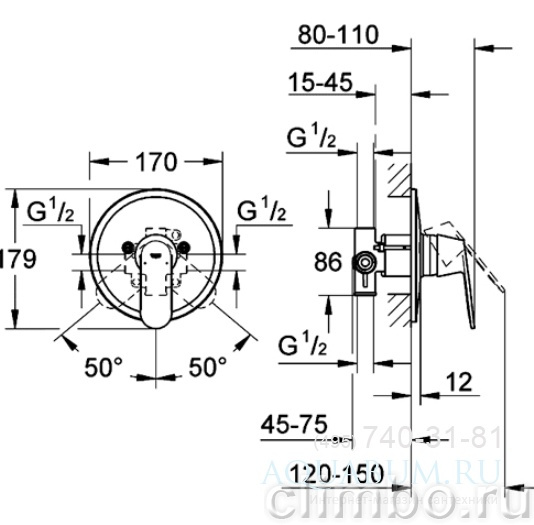 Смеситель для душа GROHE Eurosmart Cosmopolitan (со встраиваемым механизмом), 32880000 — фото товара