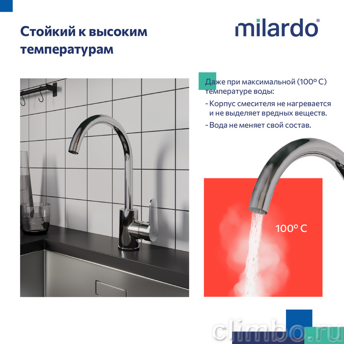 Смеситель для кухни, глянцевый хром, Poli, Milardo, POLSBJ0M05 — фото товара