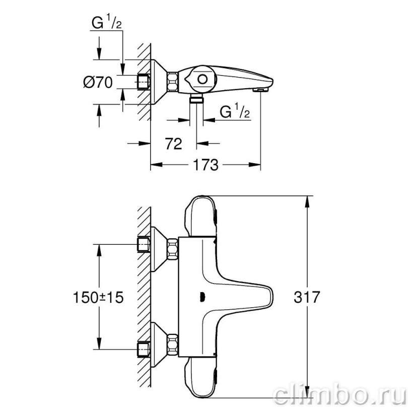 Термостатический смеситель для ванны GROHE Grohtherm 1000 New, хром (34155003) — фото товара