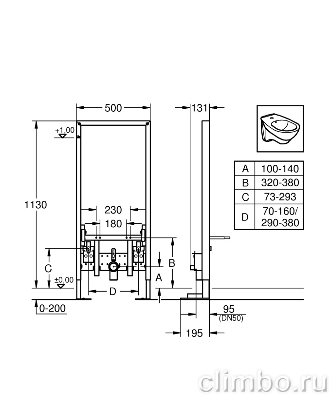 Система инсталляции для биде GROHE Rapid SL (1,13 м), 38581001 — фото товара