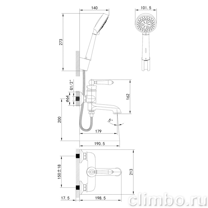 Смеситель для ванны с керамическим дивертором, Oxford, IDDIS, OXFSB02i02 — фото товара