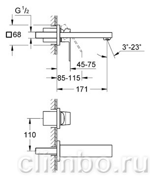 Смеситель для раковины GROHE Eurocube (верхняя монтажная часть, вынос 177), 19895000 — фото товара
