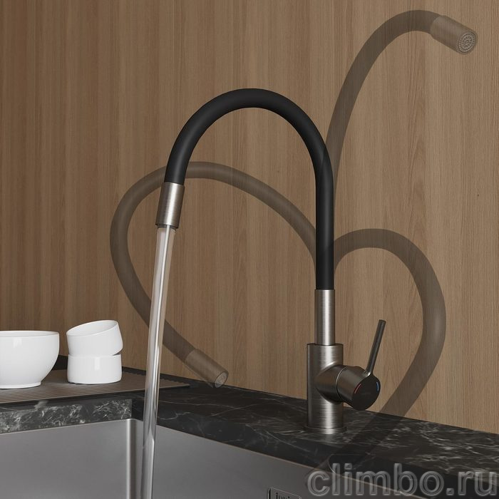 Смеситель для кухни с гибким изливом, сатин, Meal, Milardo, M01BN0FM05 — фото товара