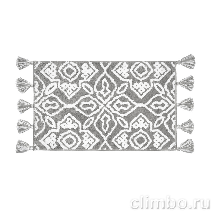 Коврик для ванной комнаты с кисточками, 50x80, микрофибра, серый, IDDIS — фото товара