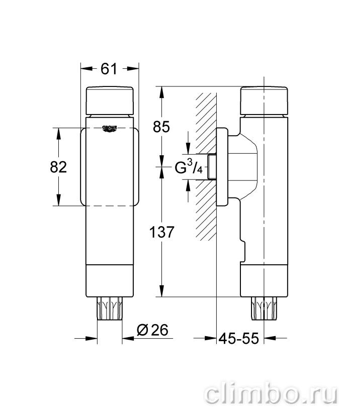 Смывное устройство под давлением для унитаза GROHE Rondo, 37347000 — фото товара
