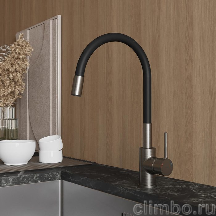 Смеситель для кухни с гибким изливом, сатин, Meal, Milardo, M01BN0FM05 — фото товара