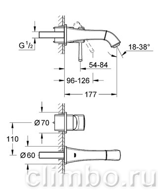 Смеситель для раковины GROHE Grandera (верхняя монтажная часть, вынос 177 ), 19929000 — фото товара