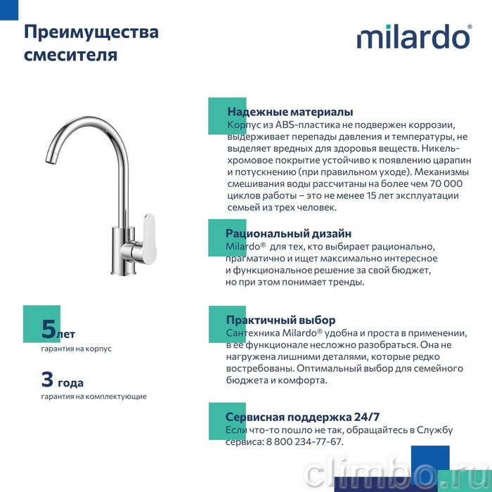 Смеситель для кухни, глянцевый хром, Poli, Milardo, POLSBJ0M05 — фото товара