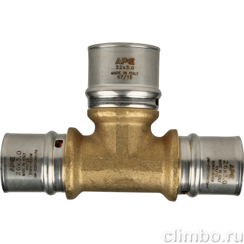 STOUT Тройник переходной 26х32х26 для металлопластиковых труб прессовой (SFP-0005-263226) — фото товара