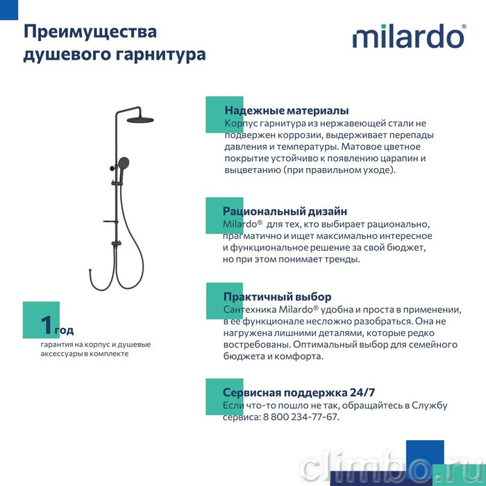 Душевой гарнитур с тропической лейкой, черный матовый, Ideal Spa, Milardo — фото товара