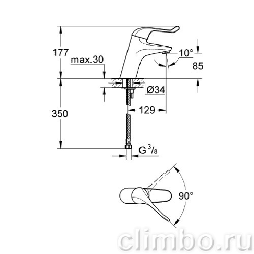 Смеситель для раковины GROHE Euroeco Special высокий, рычаг 120 мм, 32790000 — фото товара