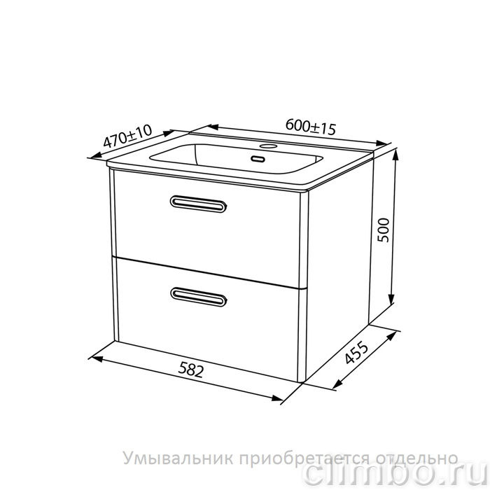 Тумба подвесная, белая, 60 см, Brick,  IDDIS, BRI60W0i95. Подходит умывальник: 0106000i28 — фото товара