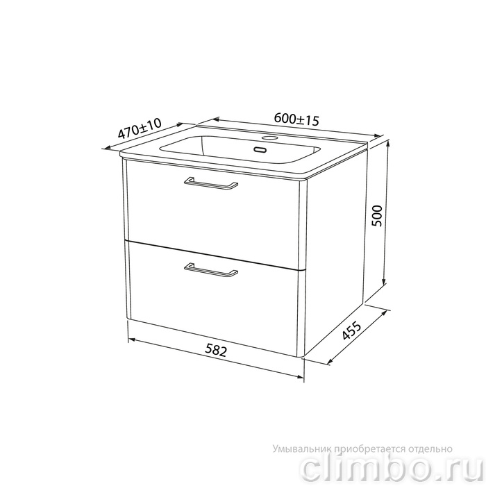 Тумба подвесная, белая, 60 см, Brick,  IDDIS, BRI60W0i95. Подходит умывальник: 0106000i28 — фото товара