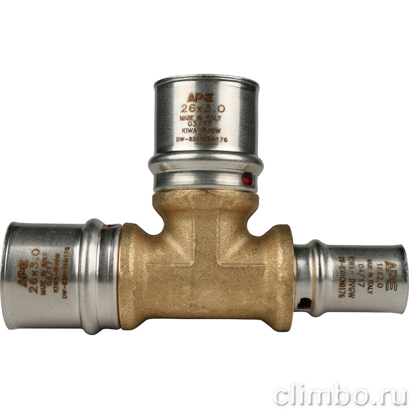 STOUT Тройник переходной 26х26х16 для металлопластиковых труб прессовой (SFP-0005-262616) — фото товара