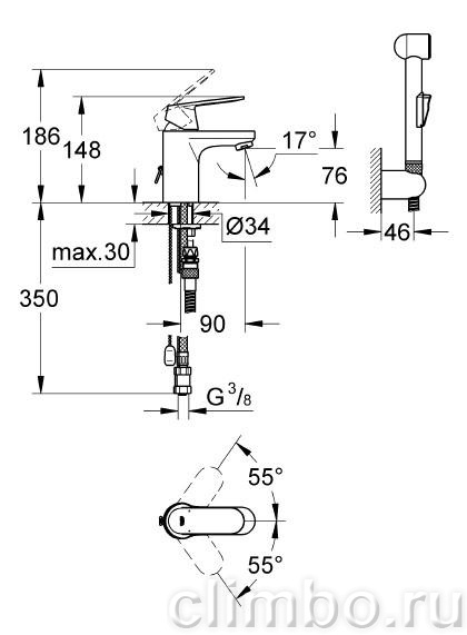 Смеситель для раковины GROHE Eurosmart Cosmopolitan с гигиеническим душем, 23125000 — фото товара