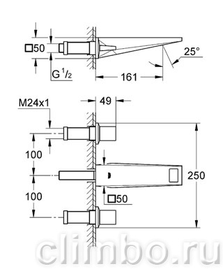 Смеситель для раковины GROHE Allure Brilliant (верхняя монтажная часть, вынос 161 мм), 20346000 — фото товара