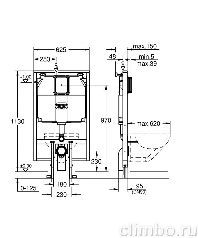 Система инсталляции для унитаза grohe rapid sl 0 82 м для монтажа перед стеной 38526000