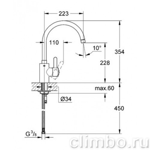 Смеситель для кухни GROHE Eurosmart Cosmopolitan с высоким изливом, 32843000 — фото товара