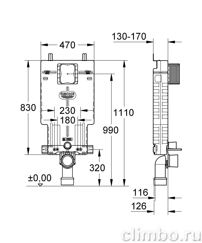 Инсталляционный комплект для унитаза GROHE Uniset для обмуровки, 38643001 — фото товара