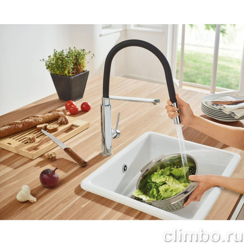 Смеситель для кухни GROHE Concetto с профессиональной лейкой, хром/черный (31491000) — фото товара