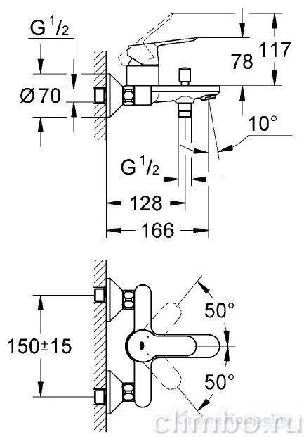 Смеситель для ванны с подключением душа grohe bauloop 23341000 однорычажный