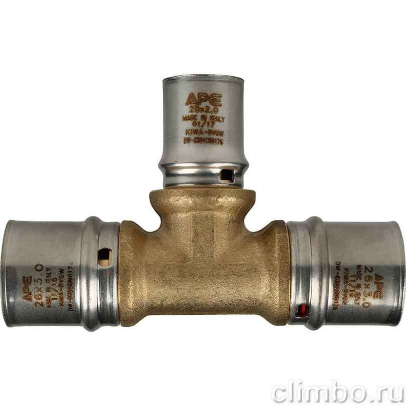 STOUT Тройник переходной 26х20х26 для металлопластиковых труб прессовой — фото товара