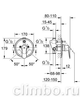 Смеситель для ванны GROHE Eurosmart Cosmopolitan (со встраиваемым механизмом), 32879000 — фото товара