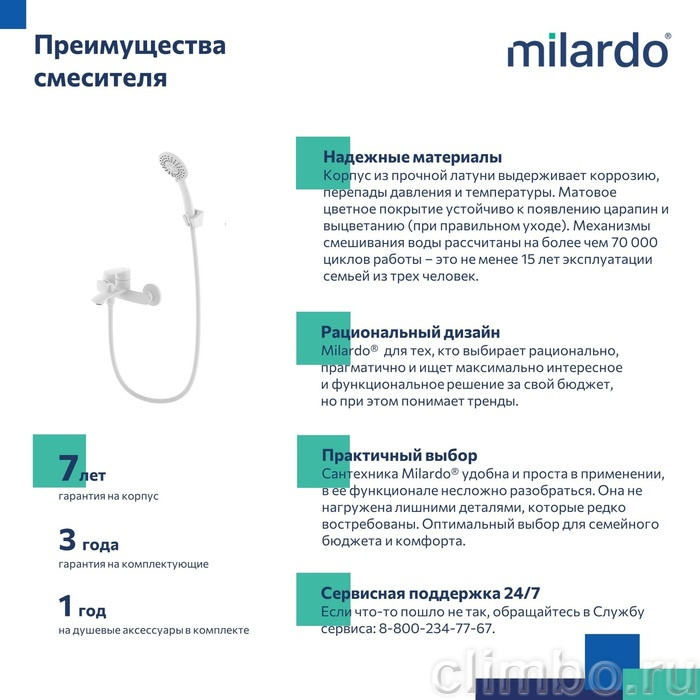 Смеситель для ванны, белый матовый, Rora, Milardo, RORWT00M02 — фото товара