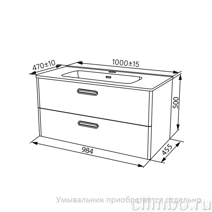 Тумба подвесная, белая, 100 см,  Brick, IDDIS, BRI10W1i95. Подходит умывальник: 0101000i28 — фото товара