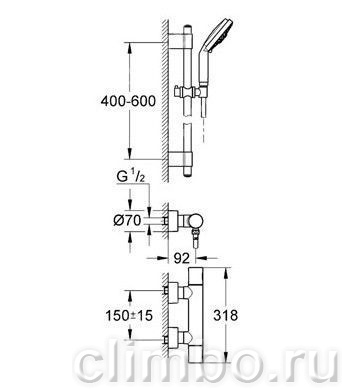 Термостат для душа GROHE Grohtherm 3000 Cosmopolitan с душевым гарнитуром, 34275000 — фото товара