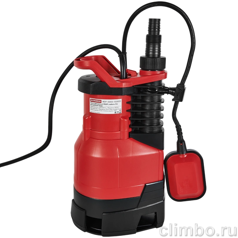 Насос дренажный ROMMER PROFI, кабель 10м, 900 Вт, для грязной воды — фото, детали конструкции