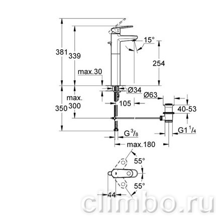 Смеситель для раковины GROHE Europlus с донным клапаном, свободностоящий, 32618002 — фото товара