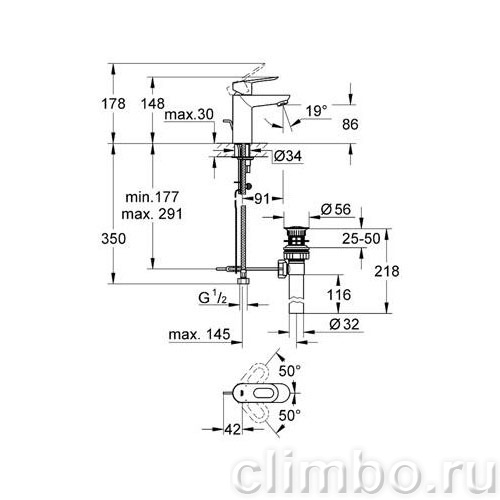 Смеситель для раковины GROHE BauLoop с донным клапаном, 23335000 — фото товара