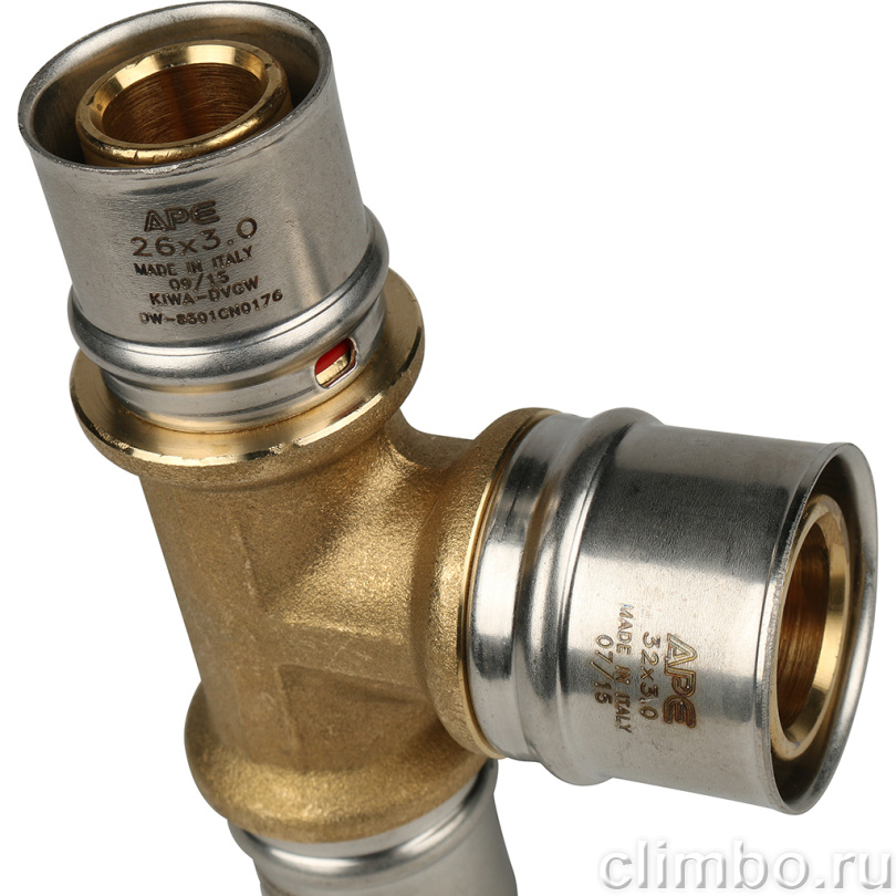 STOUT Тройник переходной 26х32х26 для металлопластиковых труб прессовой (SFP-0005-263226) — фото товара