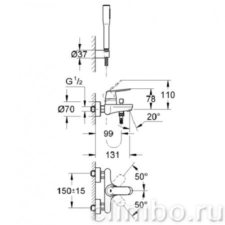 Смеситель для ванны GROHE Eurosmart Cosmopolitan с душевым гарнитуром, 32832000 — фото товара
