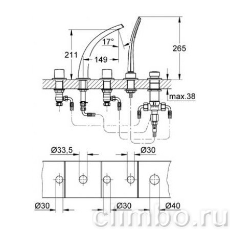 Смеситель для ванны GROHE Ondus с душевым гарнитуром, 31047000 — фото товара