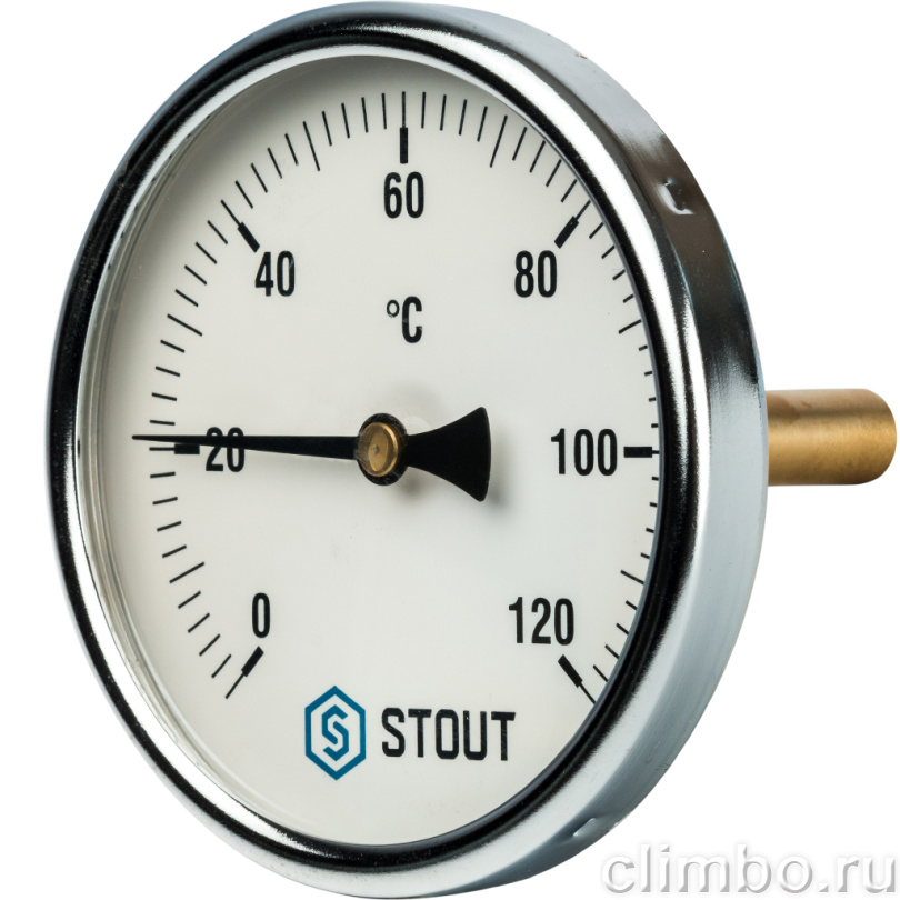 STOUT Термометр биметаллический с погружной гильзой. Корпус Dn 100 мм, гильза 75 мм 1/2", 0...120 С (SIM-0001-107515) — фото товара