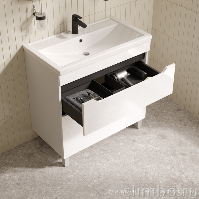 Тумба напольная, 80 см, белый, Рэй (Ray), IDDIS, RAY80WFi95 подходит умыв. 4078000i28 — фото, детали конструкции