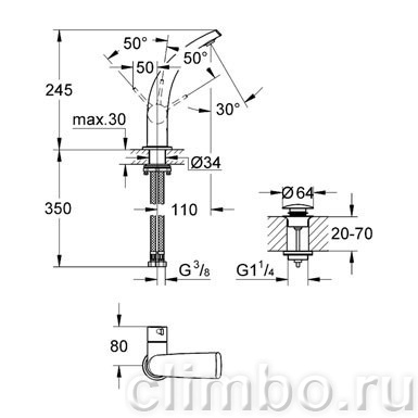 Смеситель для раковины GROHE Ondus с донным клапаном, 32125KS0 — фото товара