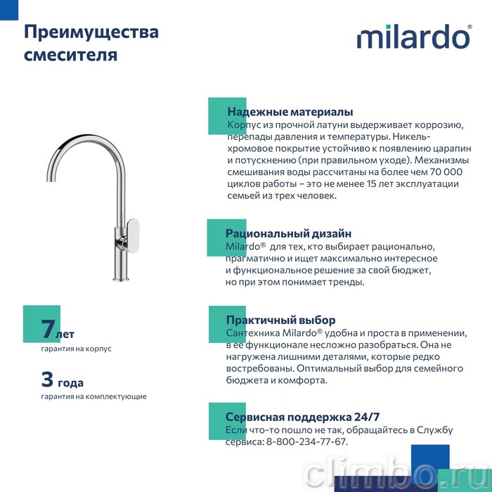 Смеситель для кухни, глянцевый хром, Meal, Milardo, M01SBJHM05 — фото товара