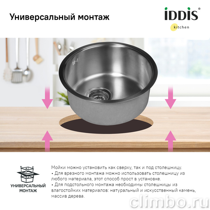 Мойка, нерж.сталь, универсального монтажа, графит, D-425*180, Edifice, IDDIS — фото товара