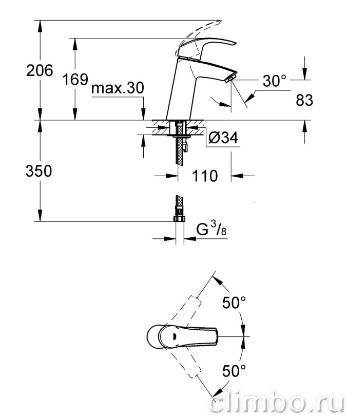 Смеситель для раковины GROHE Eurosmart, средний излив, 23324001 — фото товара