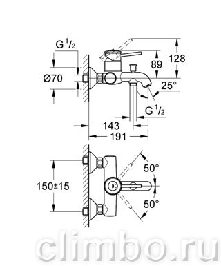 Смеситель для ванны GROHE BauClassic, 32865000 — фото товара