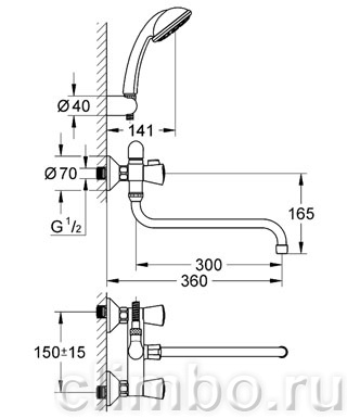 Смеситель для ванны GROHE Costa S с душевым гарнитуром, 26792001 — фото товара