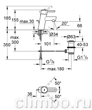 Смеситель для раковины GROHE Concetto с донным клапаном, низкий излив, 32204001 — фото товара