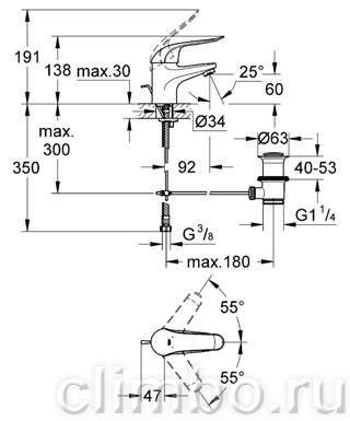 Смеситель для раковины GROHE Euroeco Special с донным клапаном, 32763000 — фото товара